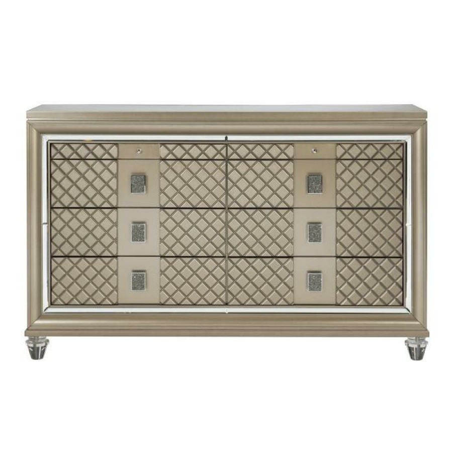 Bedroom Homelegance (Homerica East) | Homelegance Furniture Loudon 8 Drawer Dresser In Champagne Metallic 1515-5