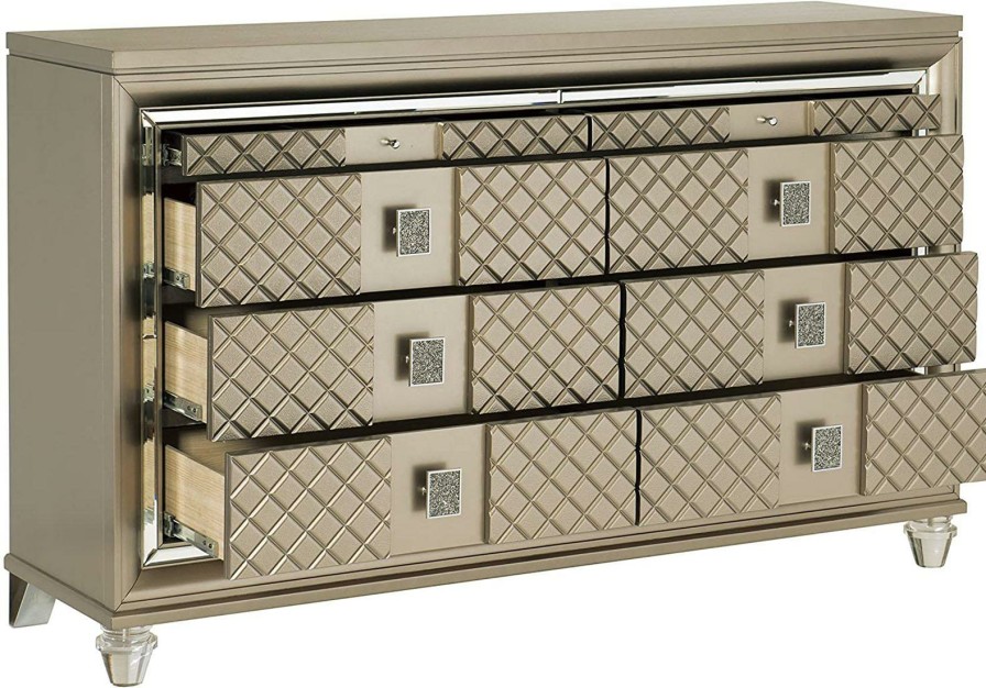 Bedroom Homelegance (Homerica East) | Homelegance Furniture Loudon 8 Drawer Dresser In Champagne Metallic 1515-5