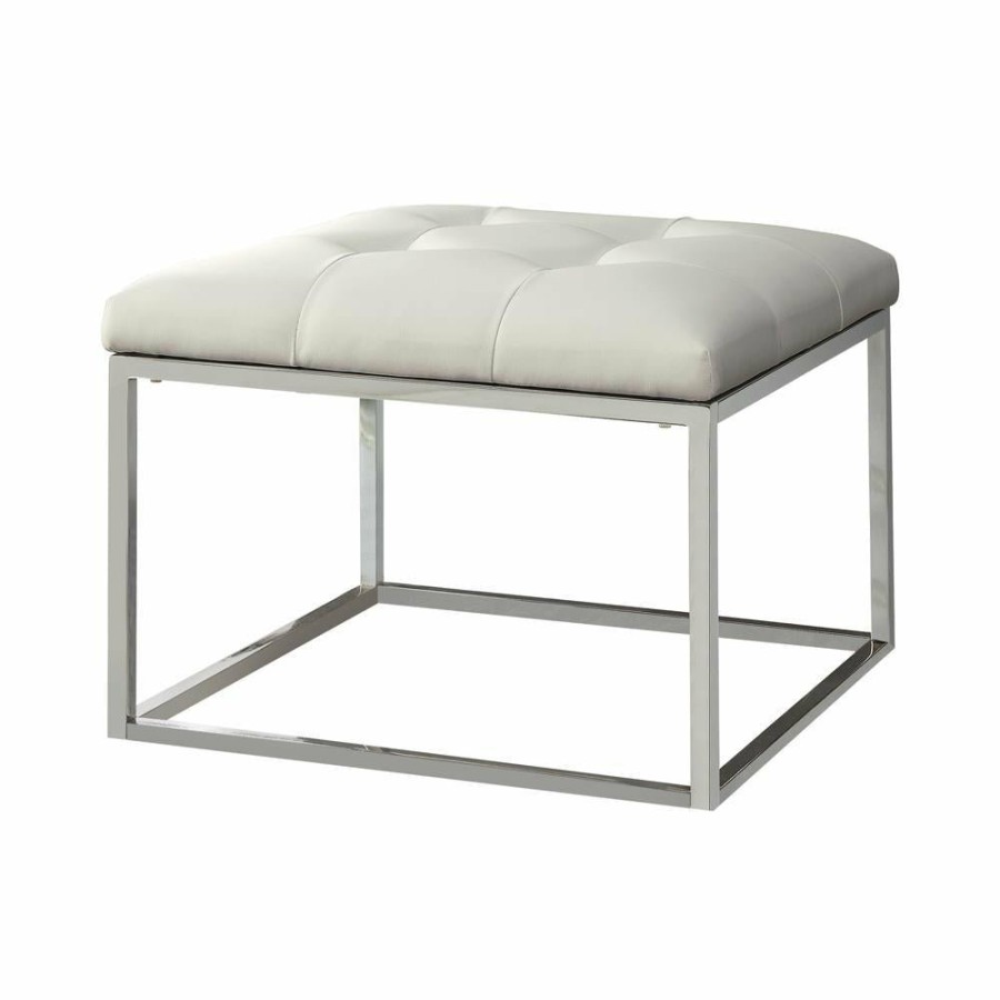 Living Room Coaster Z2 Premium | G500423 Contemporary White And Chrome Ottoman