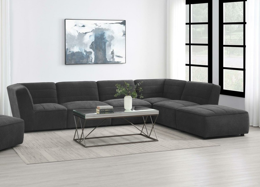 Living Room Coaster Z2 Premium | Sunny Upholstered 6-Piece Modular Sectional Dark Charcoal