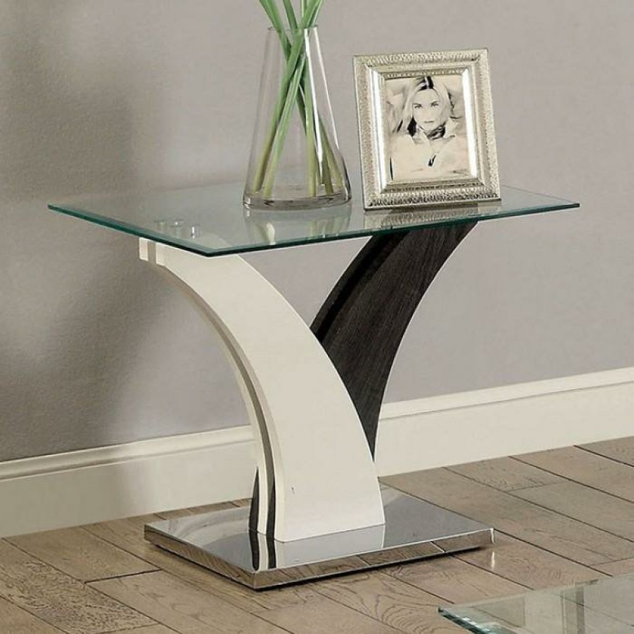 Living Room FOA East | Sloane White/Dark Gray/Chrome End Table