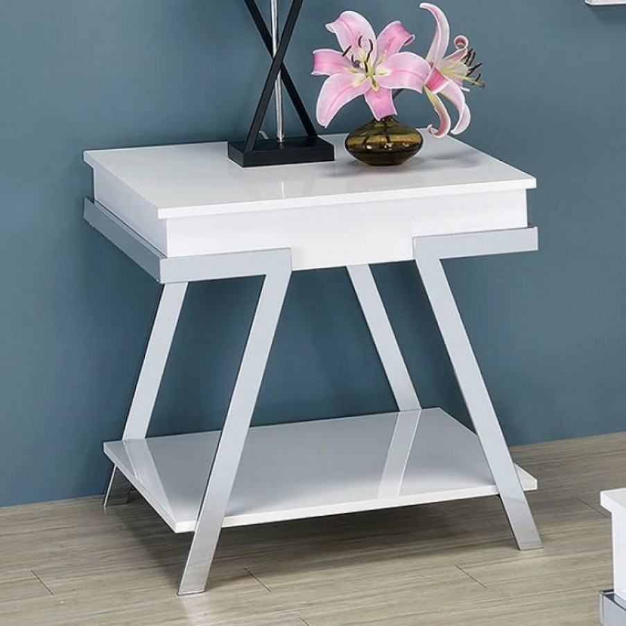 Living Room FOA East | Titus End Table, White/Chrome