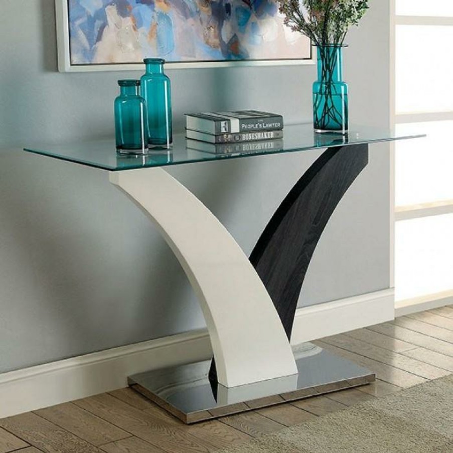 Living Room FOA East | Sloane White/Dark Gray/Chrome Sofa Table