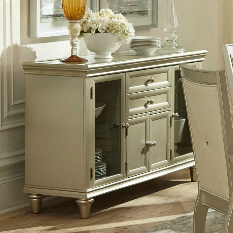 Dining Room Homelegance | Homelegance Celandine Server With Glass Insert In Silver 1928-40Ng