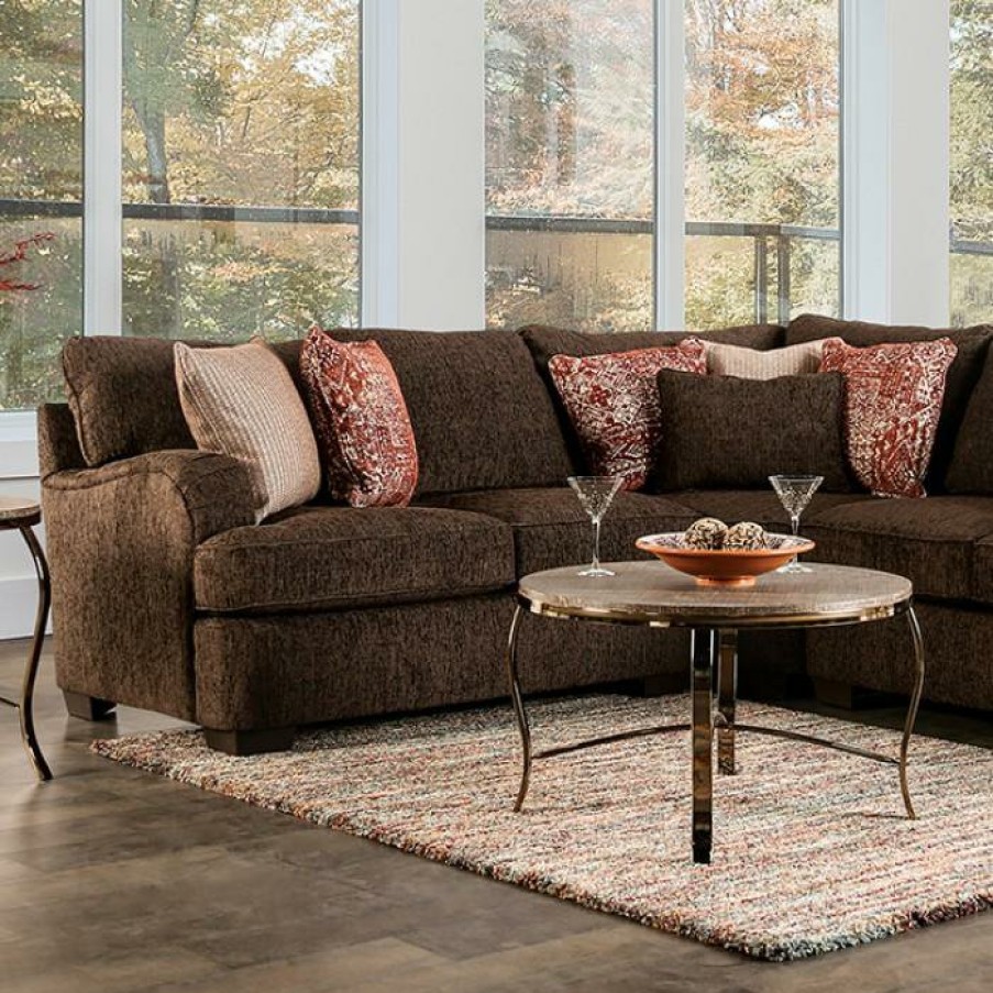 Living Room FOA East | Wanstead Sectional, Dark Brown/Rust