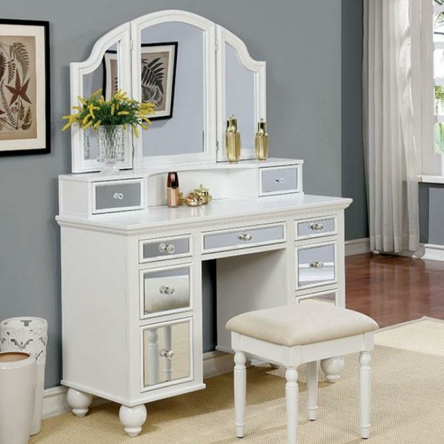 Bedroom FOA East | Tracy White Vanity W/ Stool