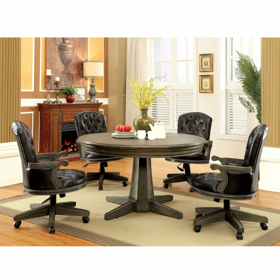 Dining Room FOA East | Yelena Gray, Black 5 Pc. Dining Table Set