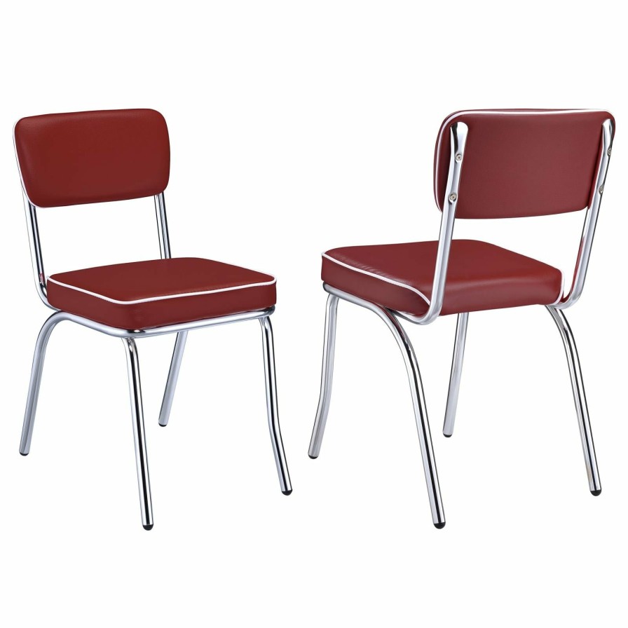 Dining Room Coaster Z2 Premium | Retro Red And Chrome Dining Chair