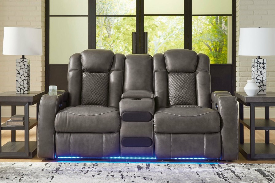 Living Room Ashley Furniture | Fyne-Dyme Power Reclining Loveseat With Console